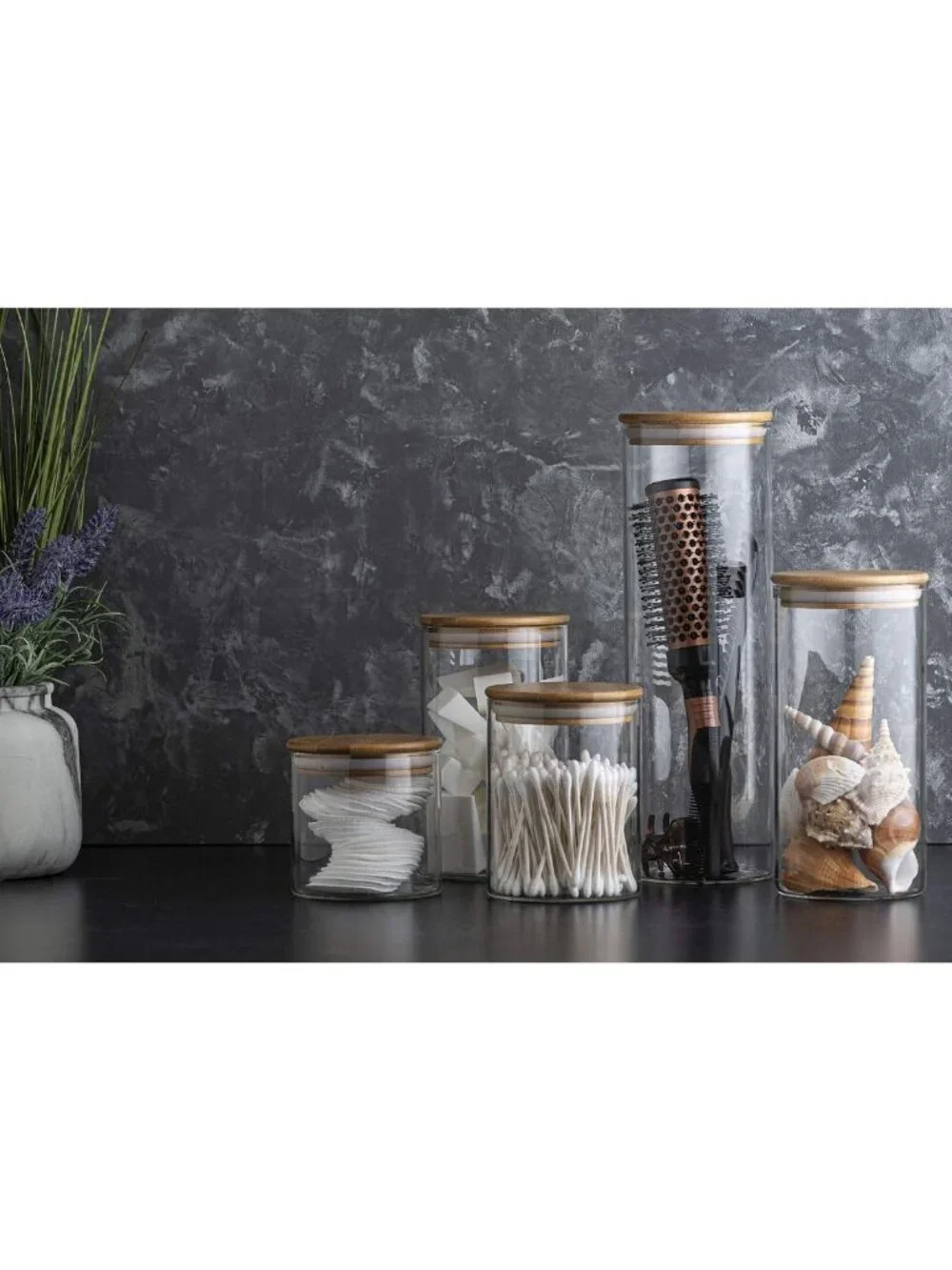 5-Piece Glass Canister Set with Airtight Bamboo Lids - Perfect for Pantry